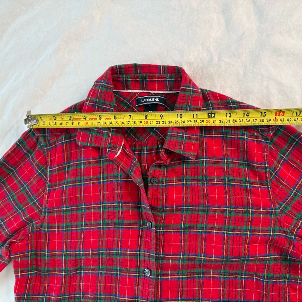 Lands’ End Red Plaid Flannel Shirt Women’s Classic Cotton Tartan Button-Up 12 - Picture 8 of 10